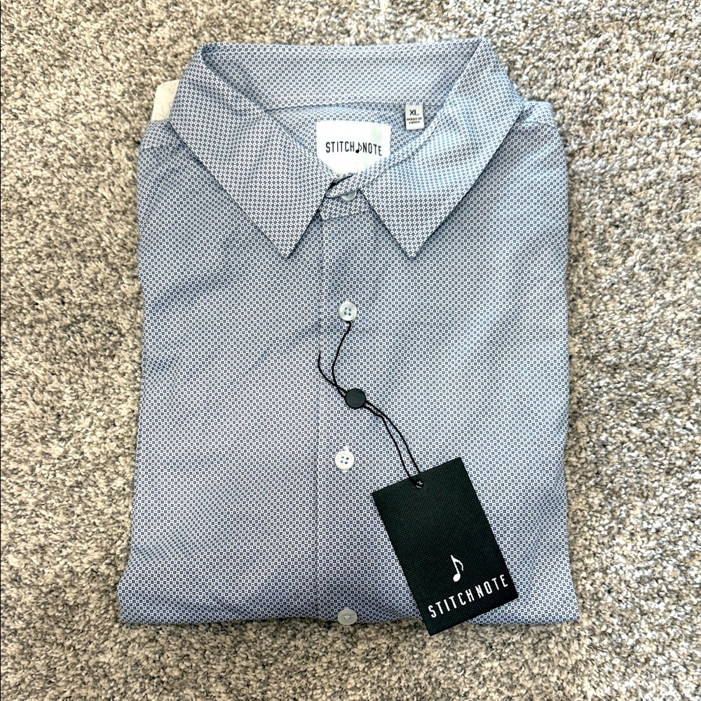NWT Stitch Note Patterned Blue Casual Shirt XL